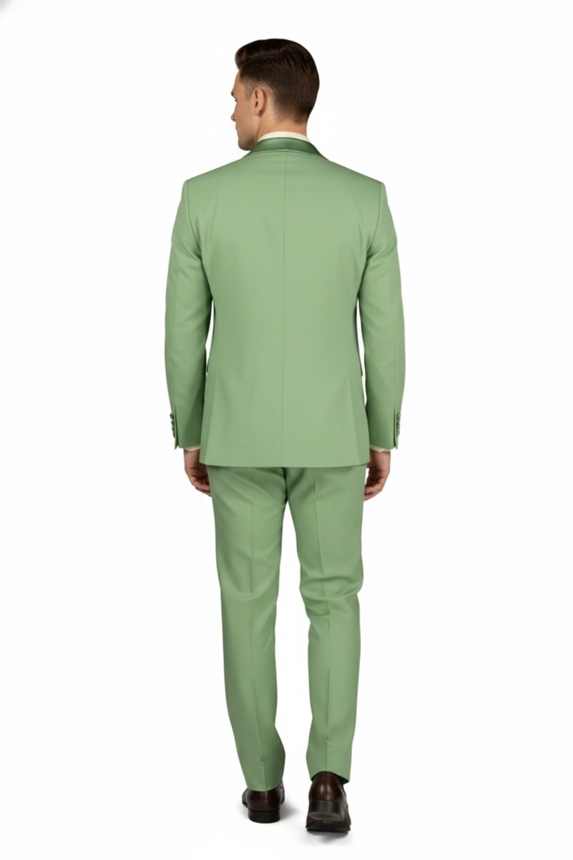 Men’s Mint Green Tuxedo – 2-Piece Formal Suit with Satin Shawl Lapel and Matching Bow Tie in  Sage Green - 34 Short or Extra Small