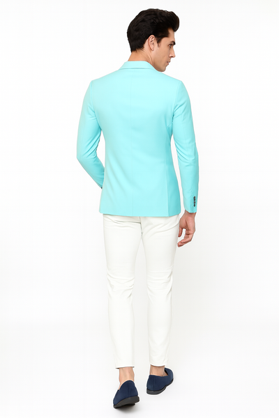 Mens Aqua Blazer Slim Fit One Button Suit Jacket with Stylish Floral Inner Lining - Light Turquoise
