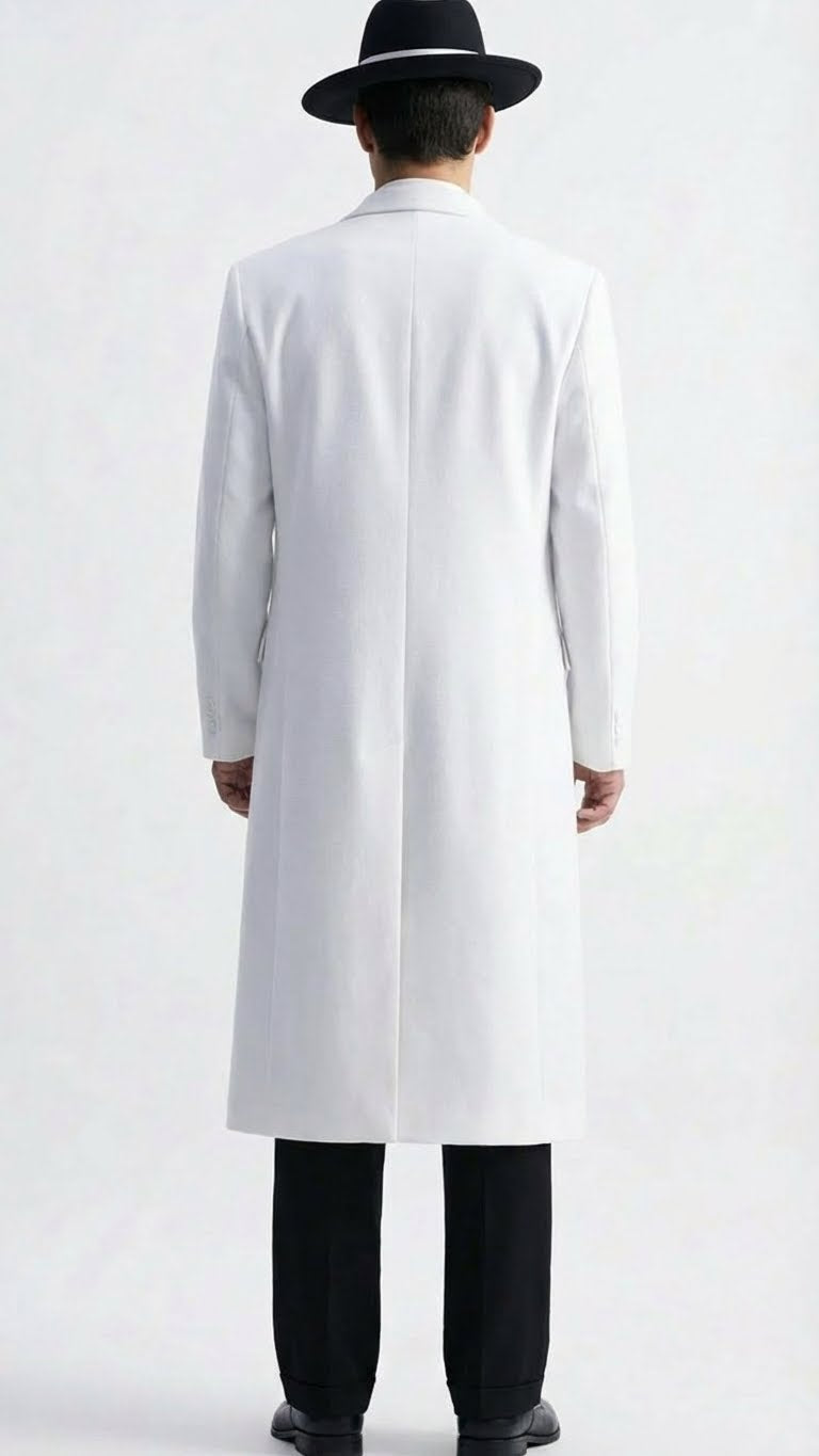 Men’s White Long Zoot Style Suit  | Vintage Gangster Mafia Formal Coat with Black Pants - 34 Short or Extra Small