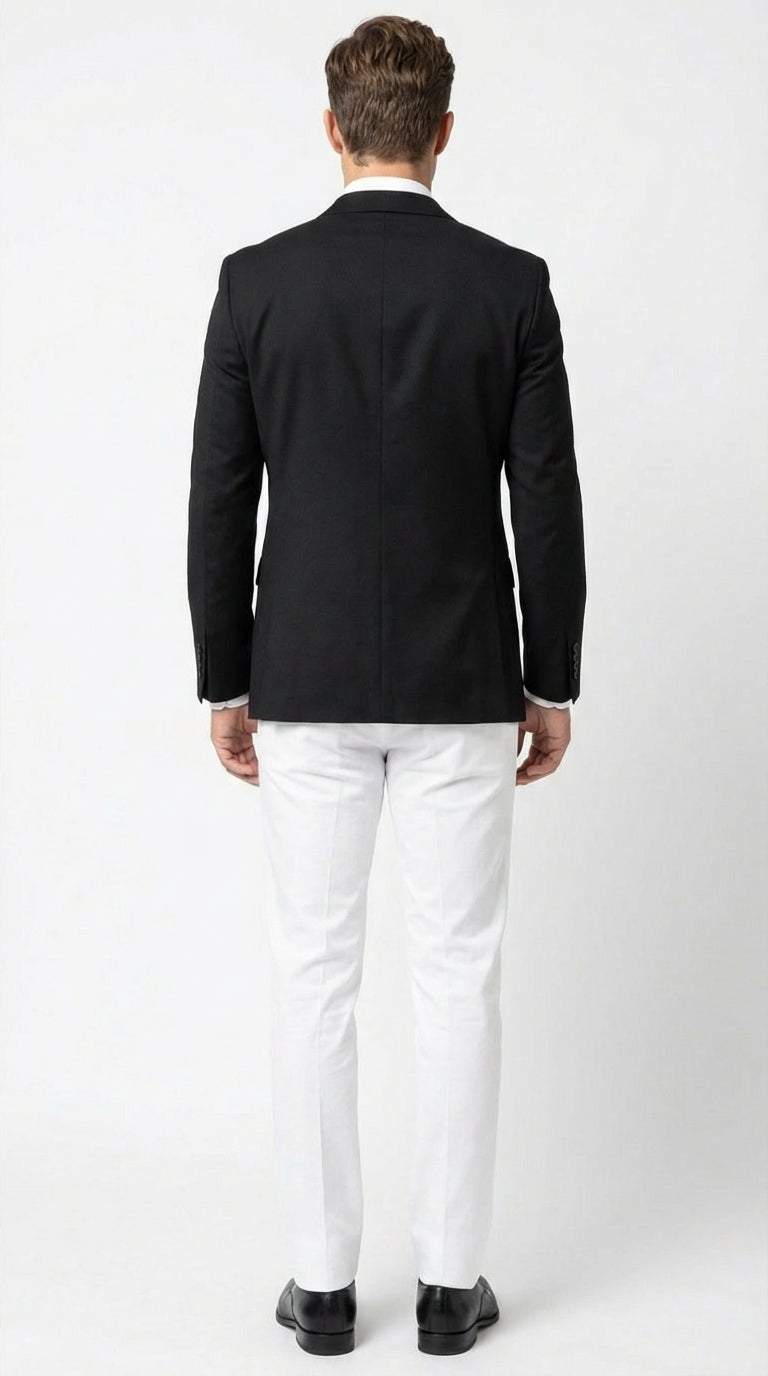 Men’s Solid Black Two Button Suit Jacket Blazer With White Pants | Black Blazer Sport Coat - Blazer