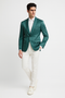 Men’s Teal Green Floral Jacquard Blazer – Slim Fit Tuxedo Jacket for Weddings, Proms, and Parties