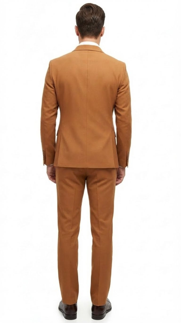 Men’s Vitali Brand Rustish Orange Brown Copper Color Double Breasted Slim Fit Suit - 34 Short or Extra Small