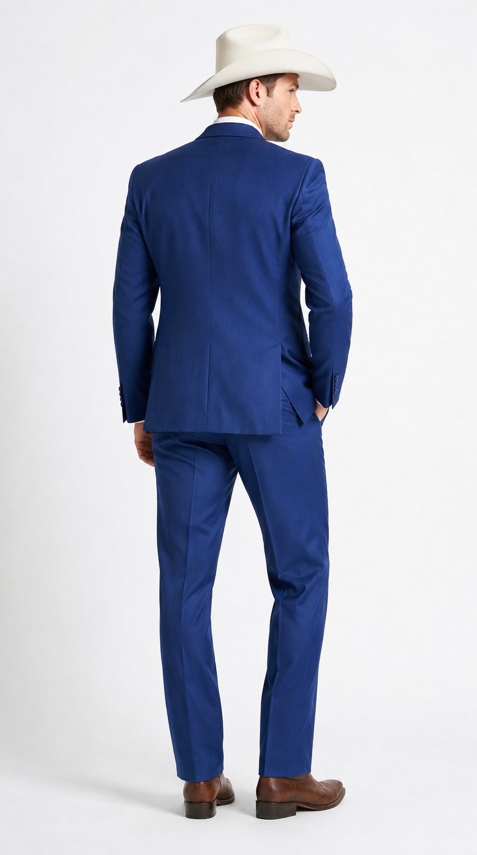 Men’s Blue Western Tuxedo Suit, 3 Piece Cowboy Formal Wedding Prom Suit with Satin Trim