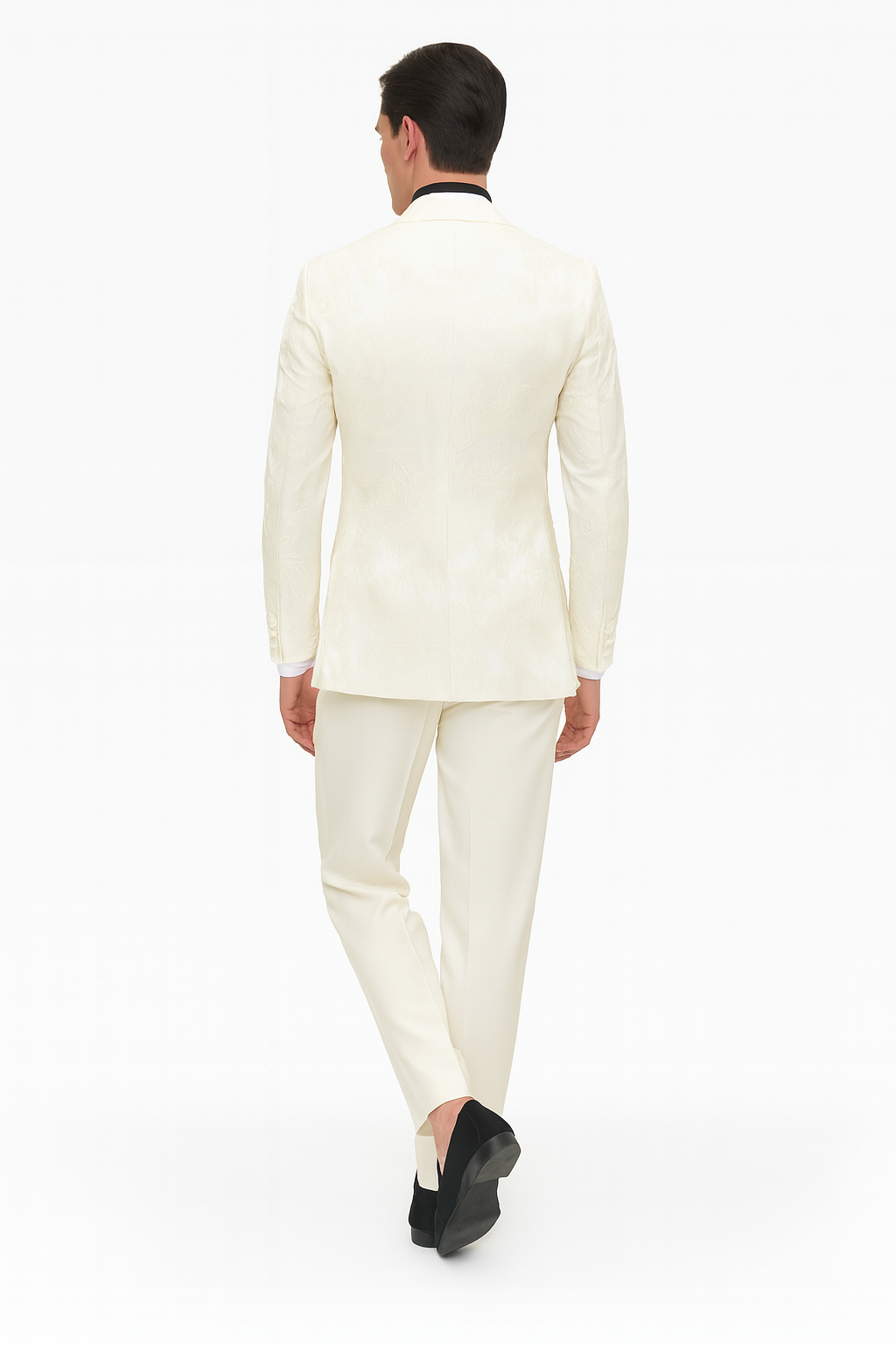 Men’s Ivory Floral Embroidered Tuxedo Jacket – Elegant Wedding and Party Blazer in Cream Color With Ivory Pants - 34 Short