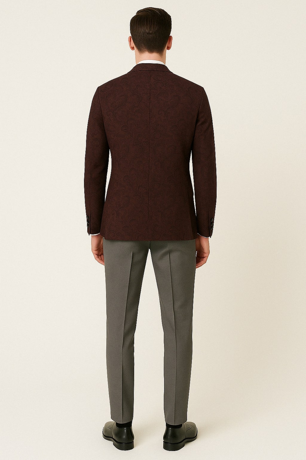 Mens Burgundy and Black Paisley Tuxedo Blazer â€“ Slim Fit Formal Dinner Jacket - 36 Short