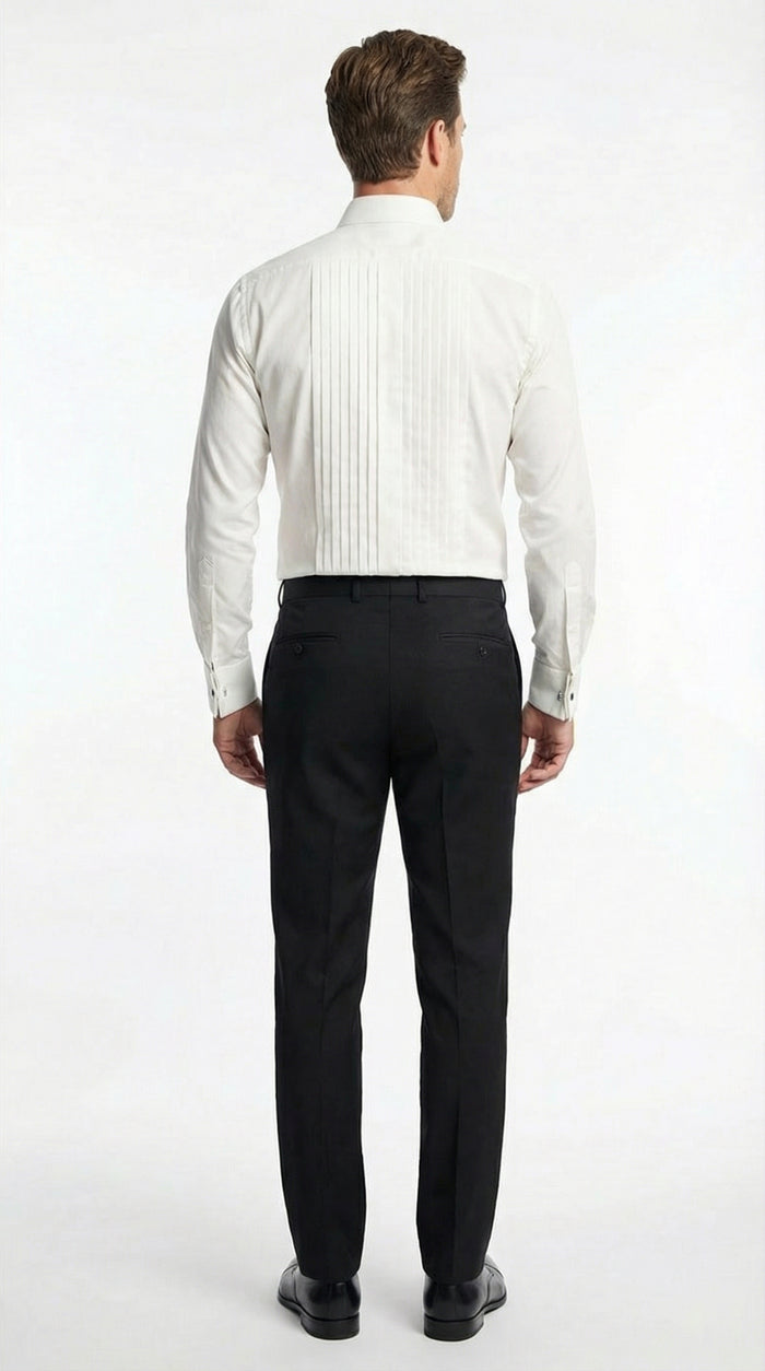 Mens Ivory Cream Off White  Pleated Tuxedo Dress Shirt | French Cuff Formal Wedding Shirt
