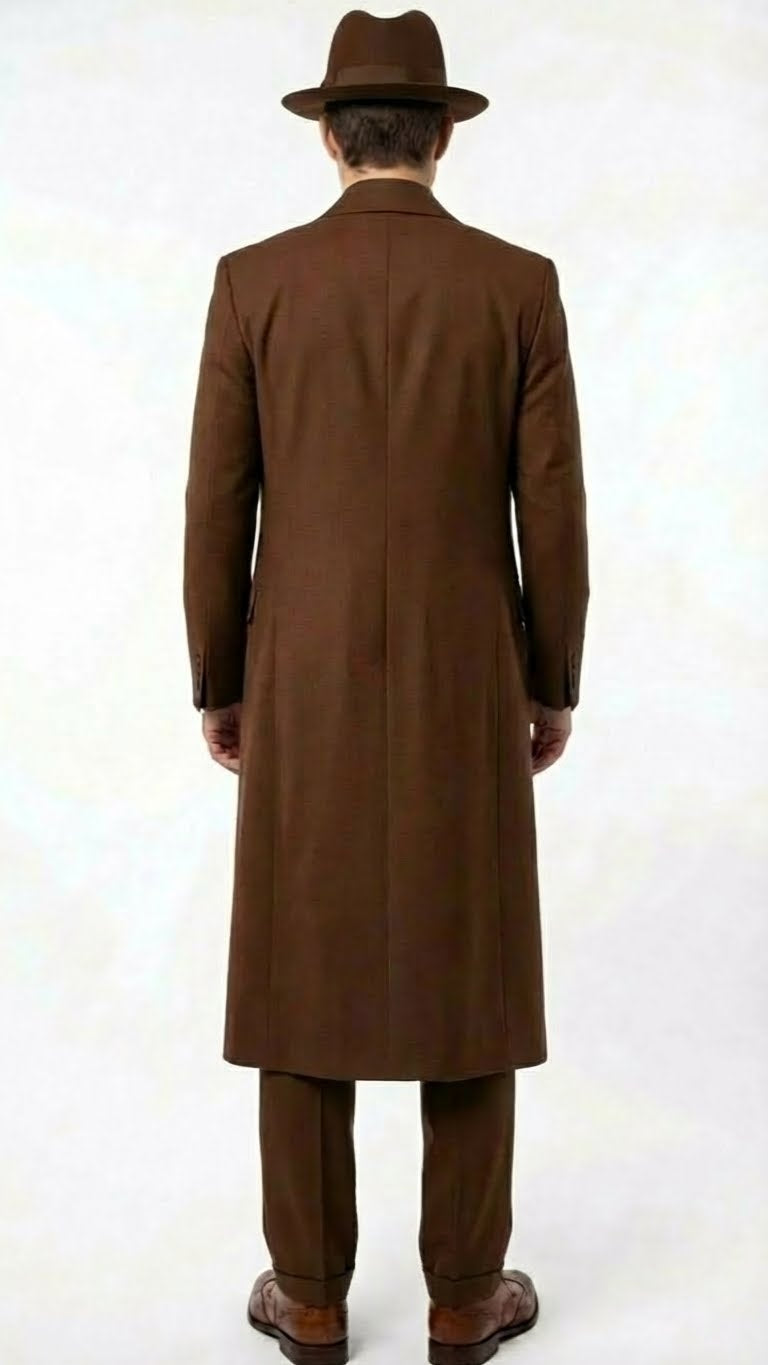 Men’s Brown 1920s Zoot Suit – Long Gangster Mafia Zuit Vintage Three-Piece Costume Set Pachuco Style - 34 Short or Extra Small