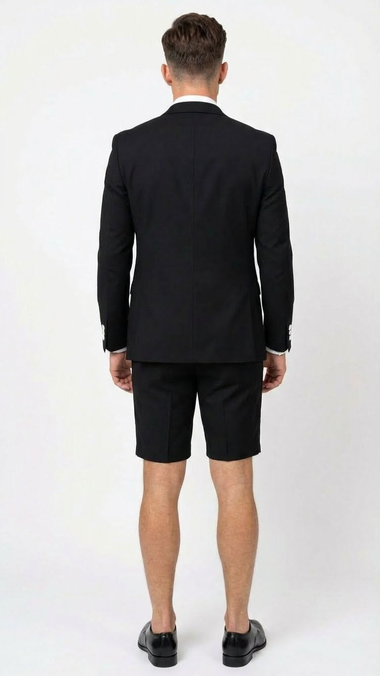 Menâ€™s Black and White Tuxedo Shorts Suit â€“ Modern Formal Tuxedo with Short Pants for Wedding, Party and Special Events - 34 Short or Extra Small