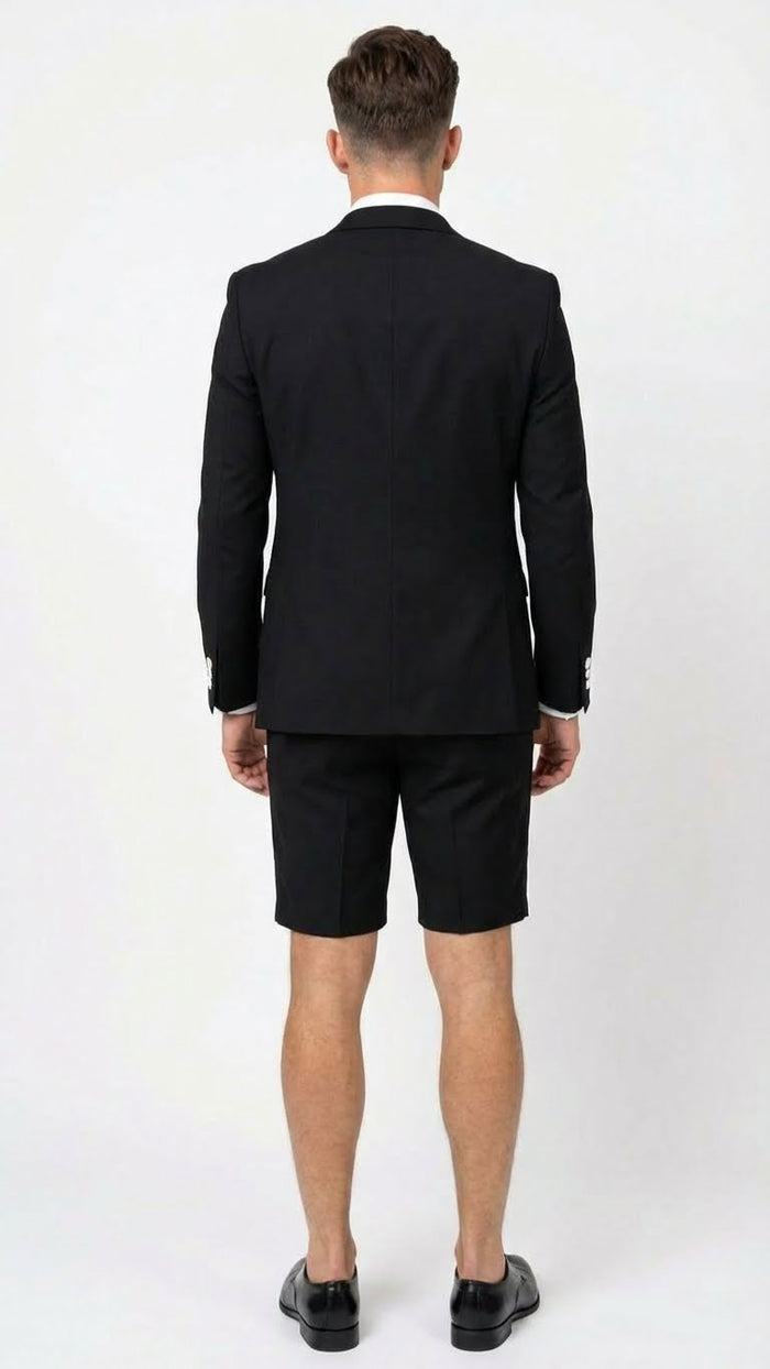 Mens Black and White Tuxedo Shorts Suit Modern Formal Tuxedo with Short Pants for Wedding, Party and Special Events