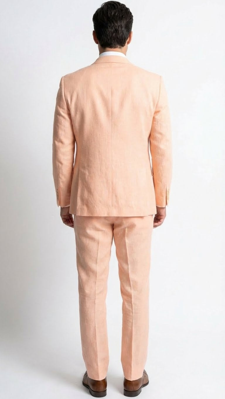 Men’s Light Peach 3 Piece Suit Set with Vest, Prom Wedding Dress Suit - 38 Short Jacket+32 Waist Adjustable 28to34)(Height: 5 4 to5 7 )(Neck  15-16.5)S-M)