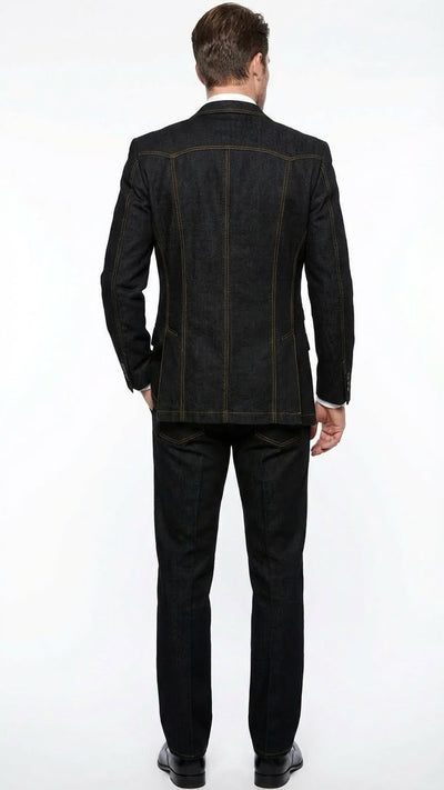 Men's Black Denim Fabric Suit Classic Three Piece Denim Suit for Wedding, Prom and Church Wear