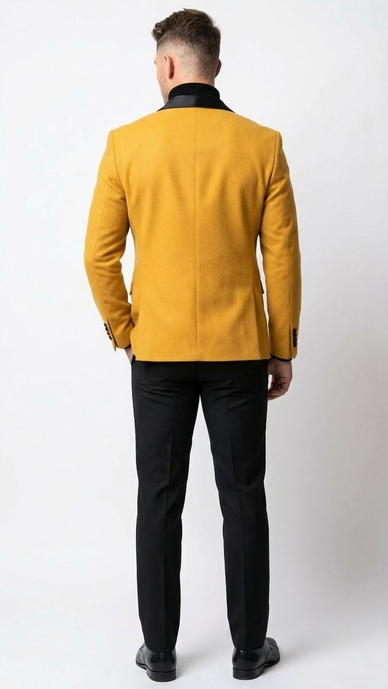 Men's Gold Shawl Lapel Blazer Tuxedo Dinner Jacket – Luxury Formal Blazer Jacket for Wedding, Party and Evening Events - 34 Short or Extra Small