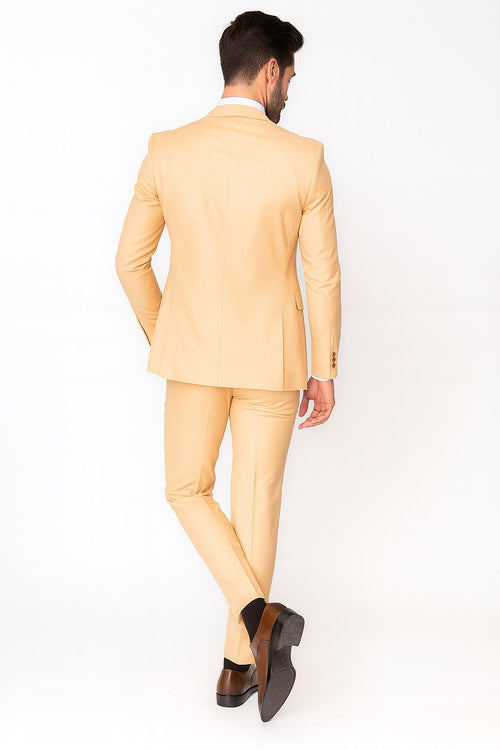 Mens Peach 3-Piece Suit Double-Breasted Vest, Notch Lapel Blazer, Slim Fit Dress Pants