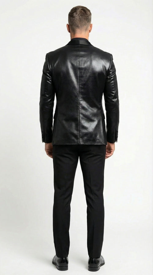 Mens Shiny Black Tuxedo Blazer Glossy Formal Jacket for Party Dinner Jacket Shawl Collar