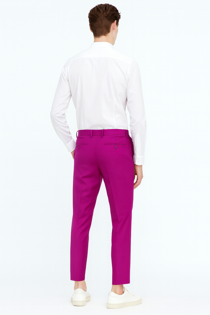 Mens Fuchsia Dress Pants Slim Fit Stylish Formal Trousers for Parties in Hot Pink Color