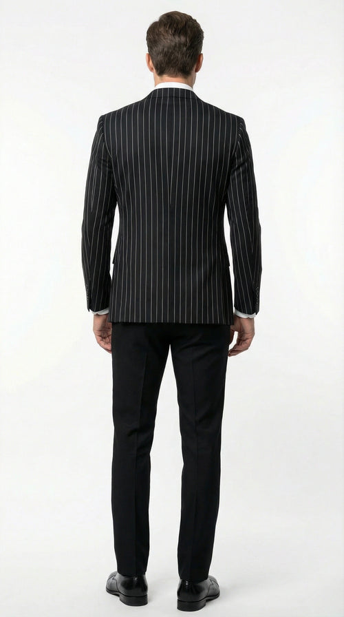 Mens Black Pinstripe Blazer Classic Tailored Formal Jacket for Business, Office and Evening Wear