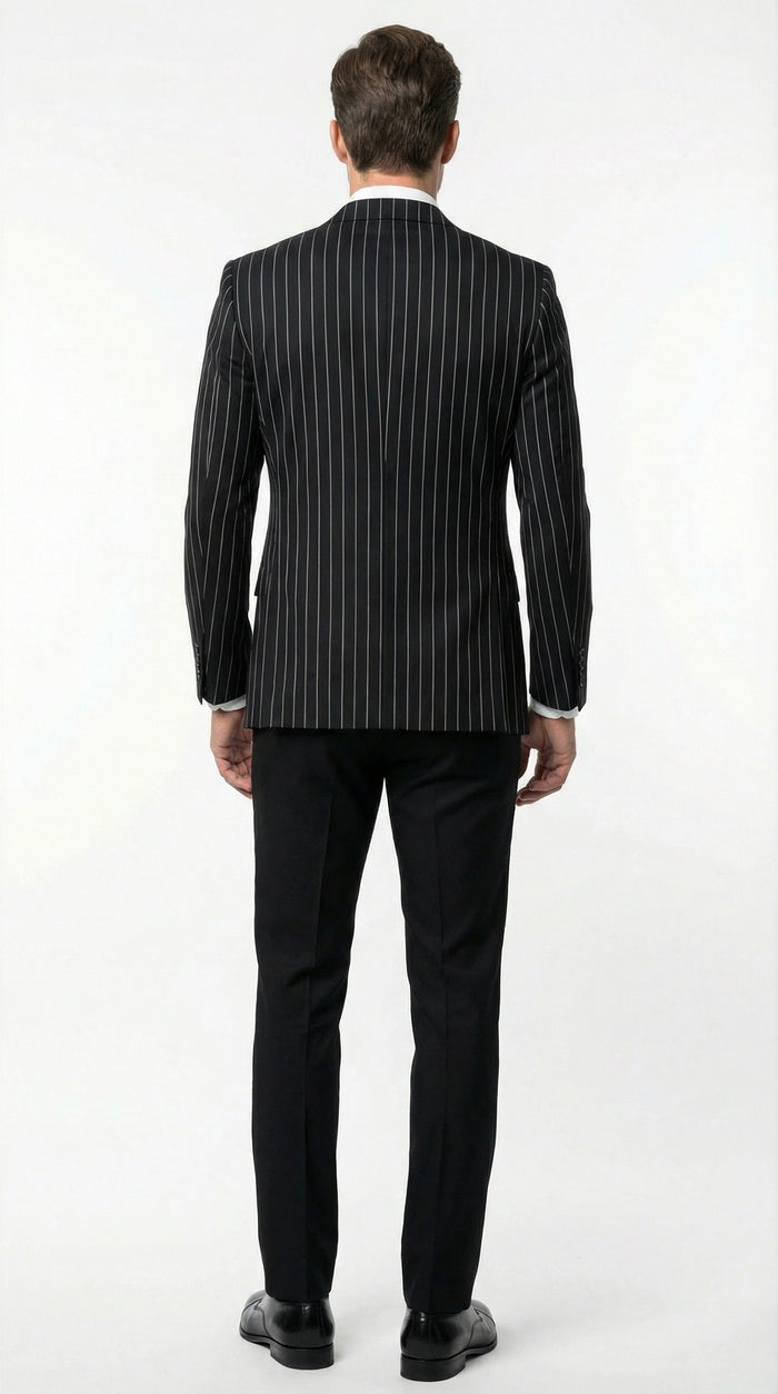 Mens Black Pinstripe Blazer Classic Tailored Formal Jacket for Business, Office and Evening Wear