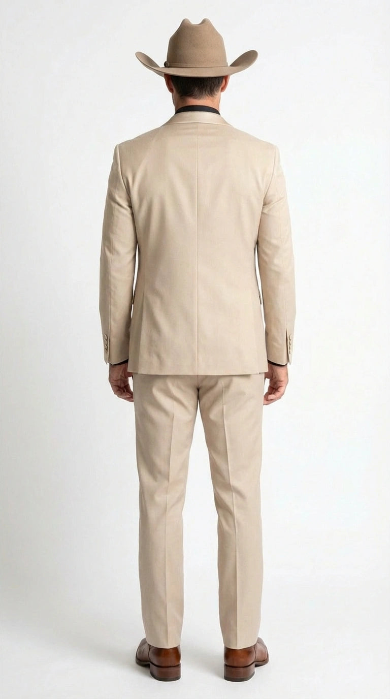 Mens Tan Cowboy Suit Western Formal Two Piece Suit for Weddings,  Champaign Sand Color - 34 Short or Extra Small