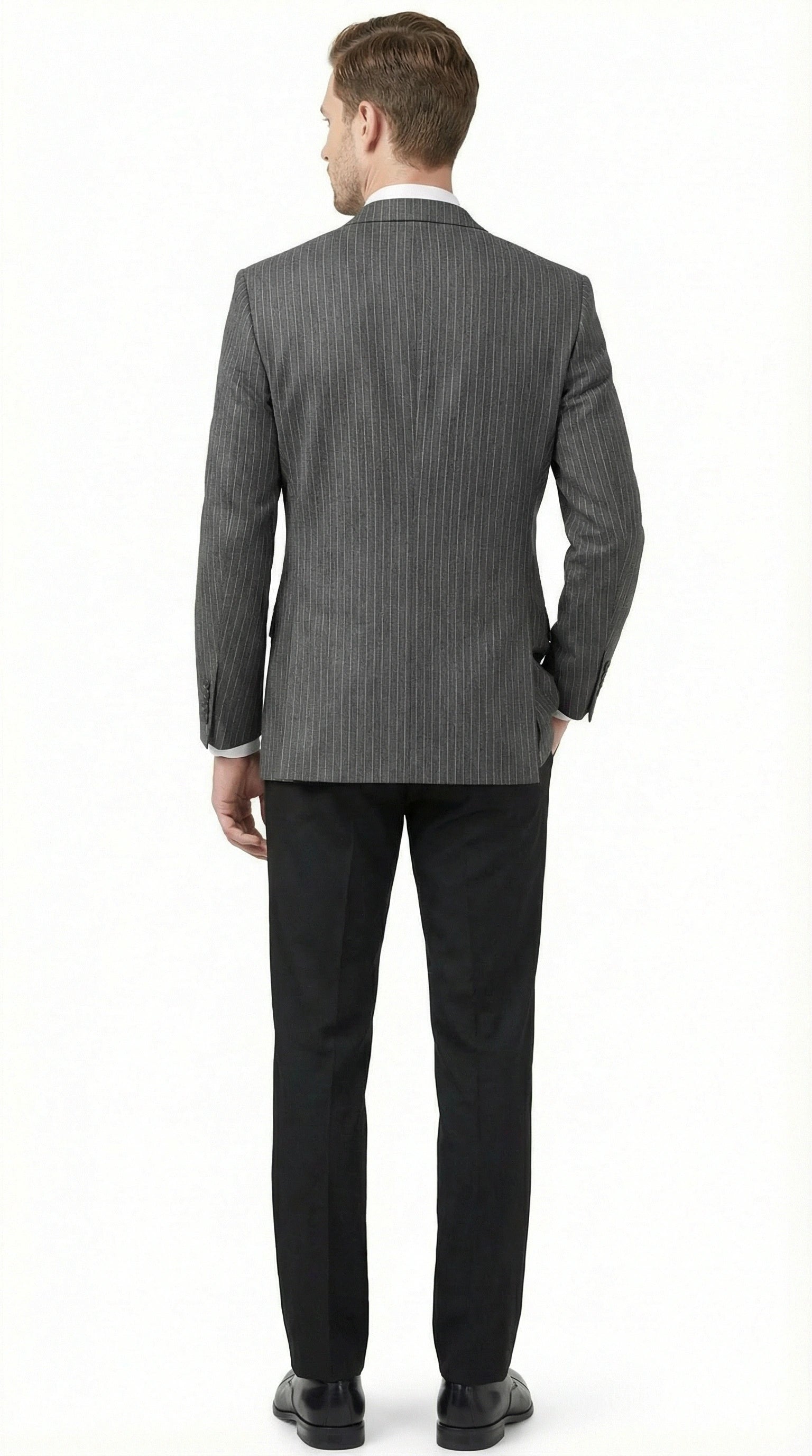 Mens Charcoal Grey Pinstripe Blazer Classic Tailored Formal Jacket for Business, Professional Wear Sportcoat - 36 Short