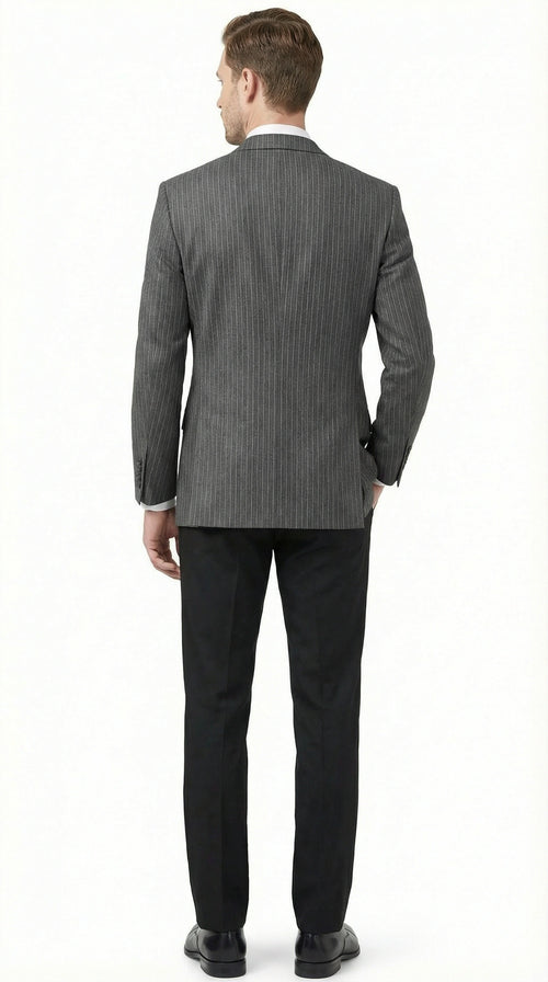 Mens Charcoal Grey Pinstripe Blazer Classic Tailored Formal Jacket for Business, Professional Wear Sportcoat