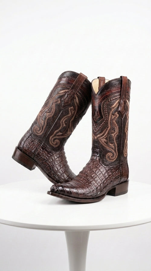 Men’s Los Altos Faded Brown Caiman Tail Cowboy Boots with Pointed Toe, Western Dress Boots