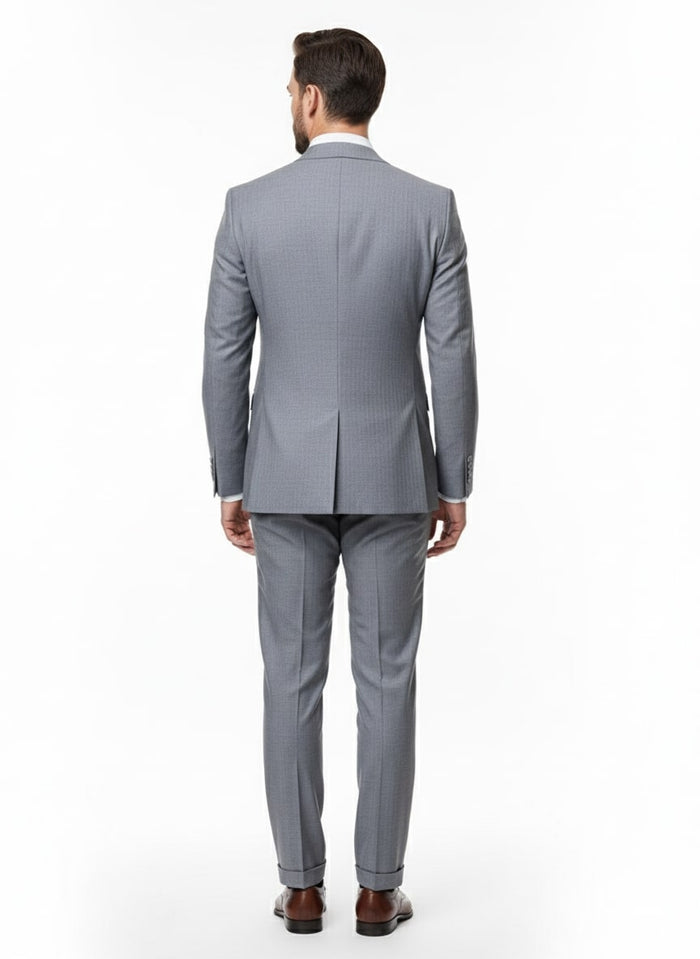 Mens Grey Tone on Tone Double-Breasted Suit Classic Slim Fit 2 Piece Formal Business Gray Shadow Stripe