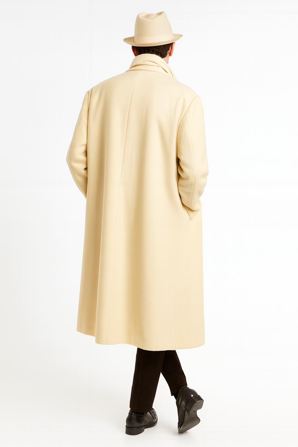 Men’s Long Cream Overcoat Wool Fabric in Ivory Off White Color Full length - Coat Size 38