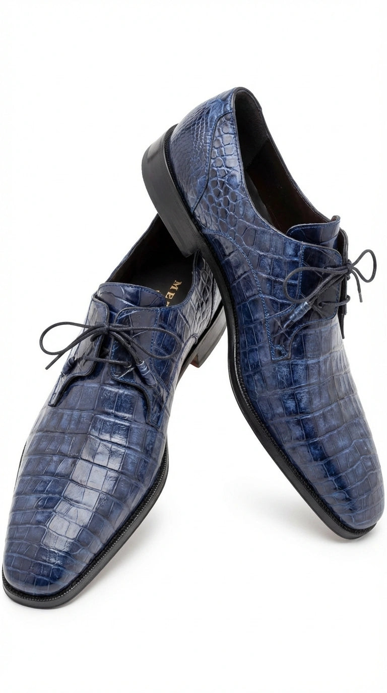 Mezlan Blue Crocodile Alligator Embossed Leather Dress Shoes for Men – Luxury Lace Up Oxford Shoes – Blue Exotic Pattern Formal - 6
