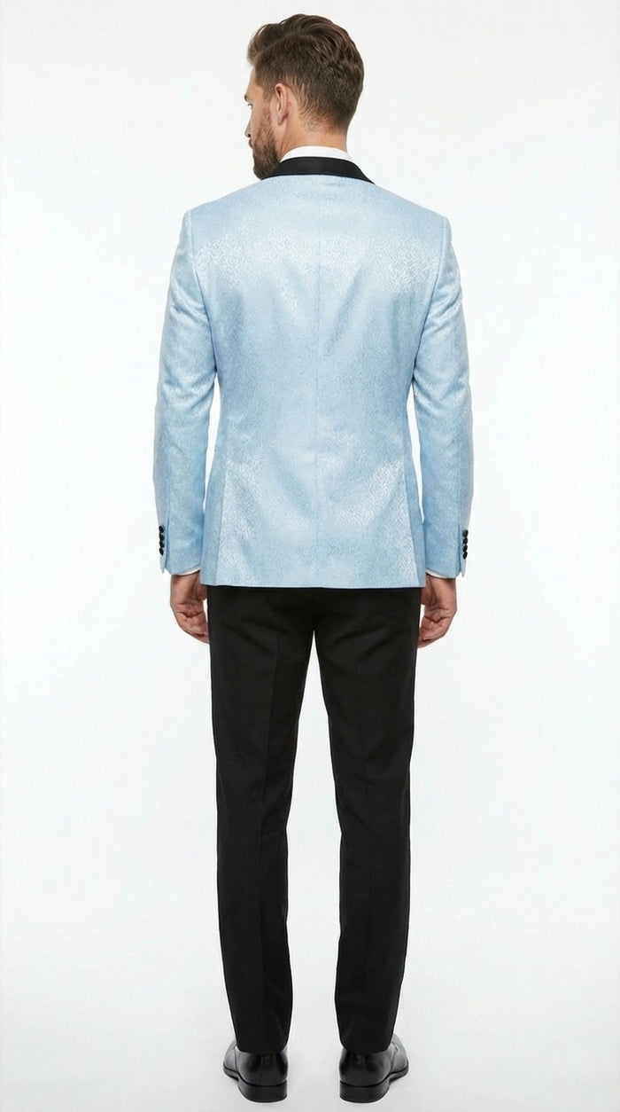 Mens Baby Blue Tuxedo Blazer with Black Lapel Formal Dinner Jacket for Wedding, Prom and Evening Events  in Sky Light Blue Color