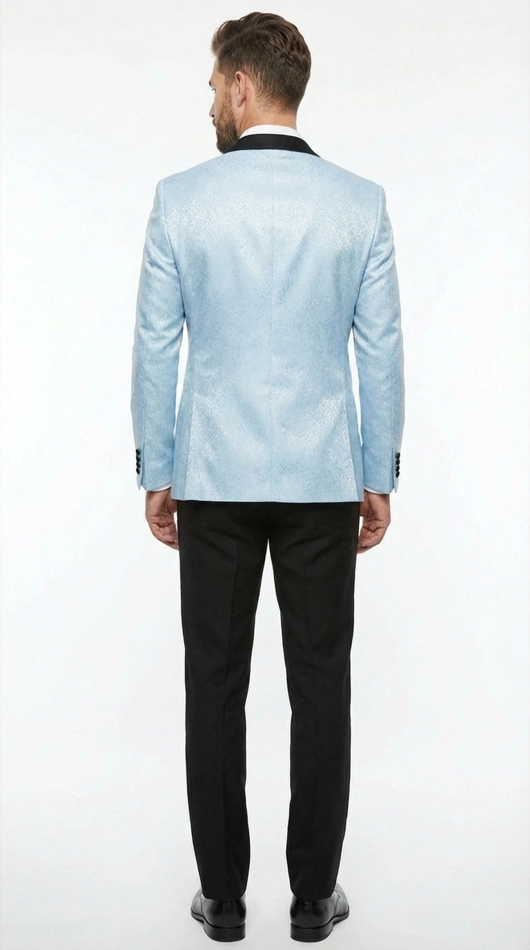 Men’s Baby Blue Tuxedo Blazer with Black Lapel – Formal Dinner Jacket for Wedding, Prom and Evening Events  in Sky Light Blue Color - 34 Short or Extra Small