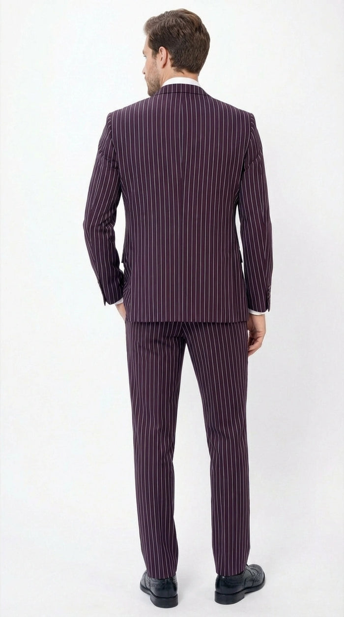 Mens Plum Eggplant Pinstripe 3 Piece Suit Burgundy Purple Formal Suit  Gangster 1920s Mafia Pimp Suit