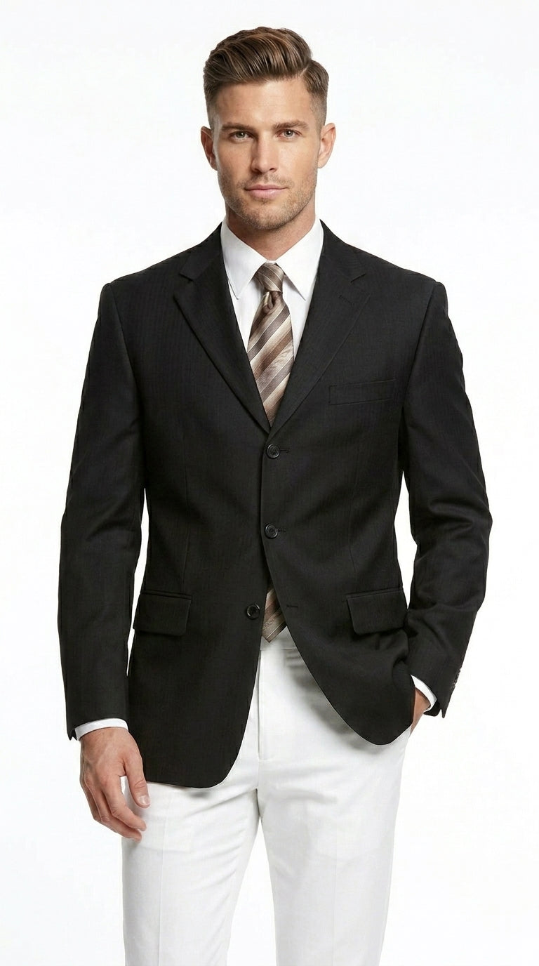 Men’s Black Three Button Blazer – Classic Formal Suit Jacket for Business, Office, Sport Coat - 36 Short