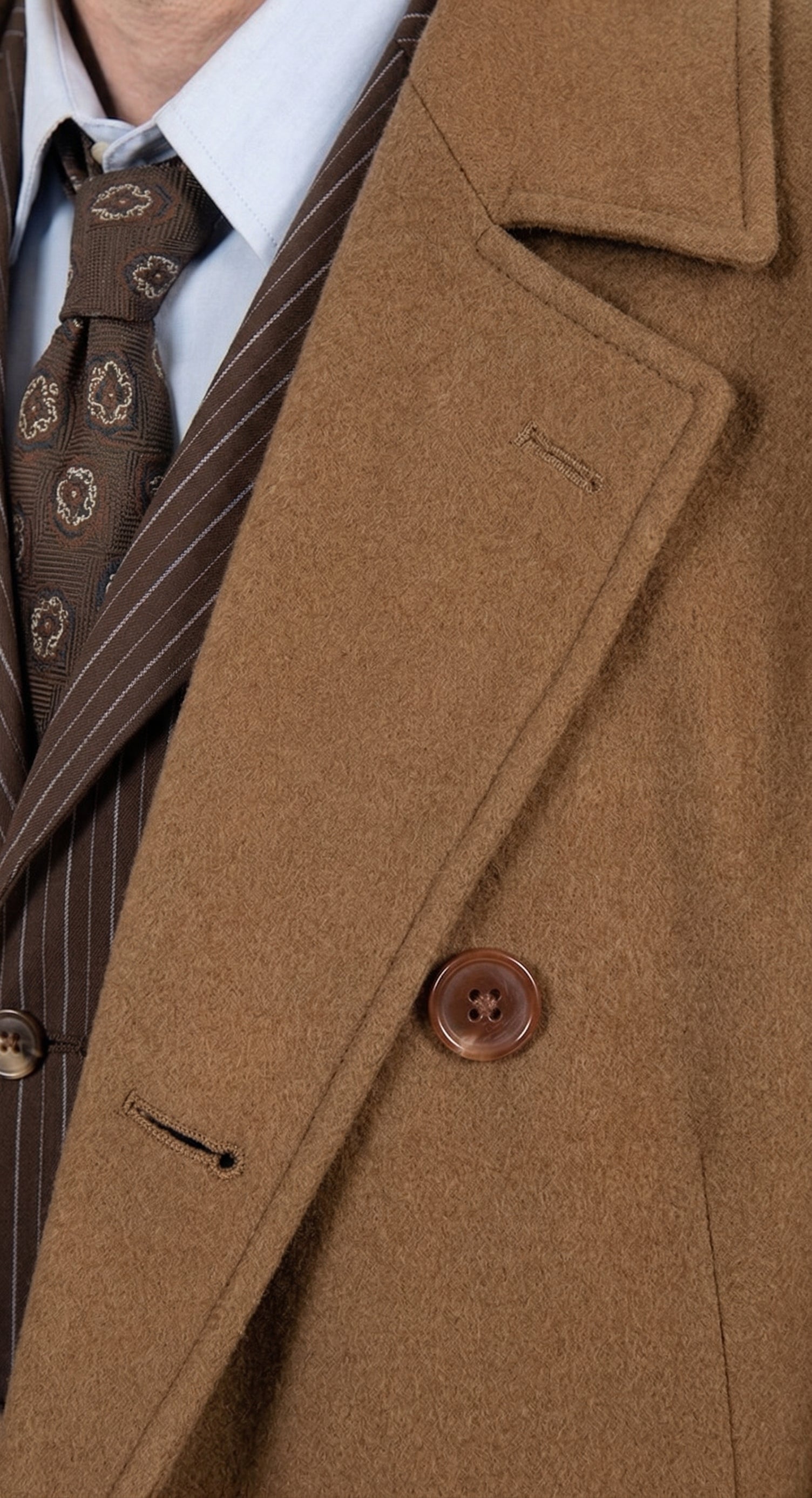 Men’s Brown Cotton Trench Coat Doctor Who 10th Doctor Inspired Long Coat – Classic Gabardina Style Overcoat, Vintage Winter Costume Jacket - Brown