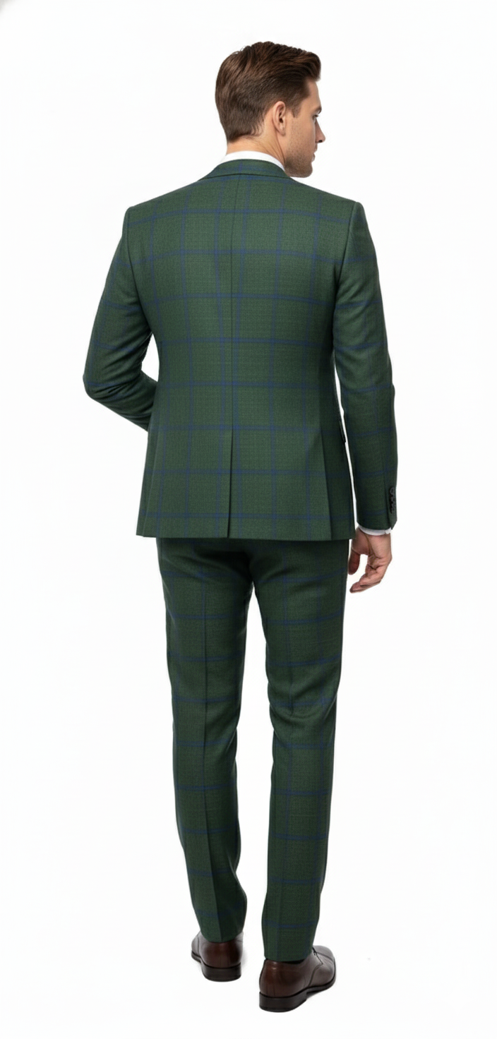 Men’s Green Plaid 3-Piece Suit – Classic Check Slim Fit Suit for Weddings, Church, and Formal By Rossiman - 34 Short or Extra Small
