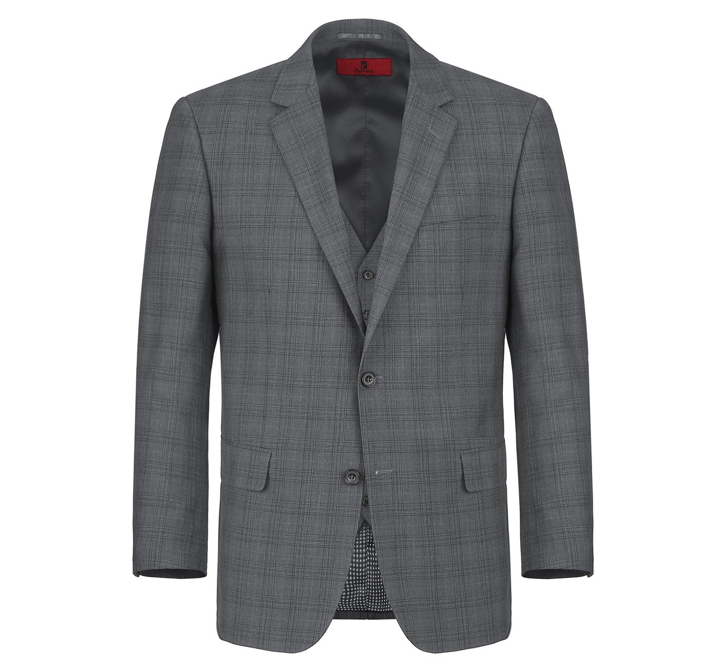 278-1 Men's 3-Piece Classic Fit Single Breasted Windowpane Suit - 34Sx28W