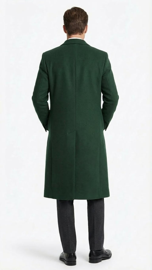 Mens Hunter Green Full-Length Wool Overcoat Classic Winter Dress Coat for Formal and Casual Wear Topcoat Mens Wintercoat