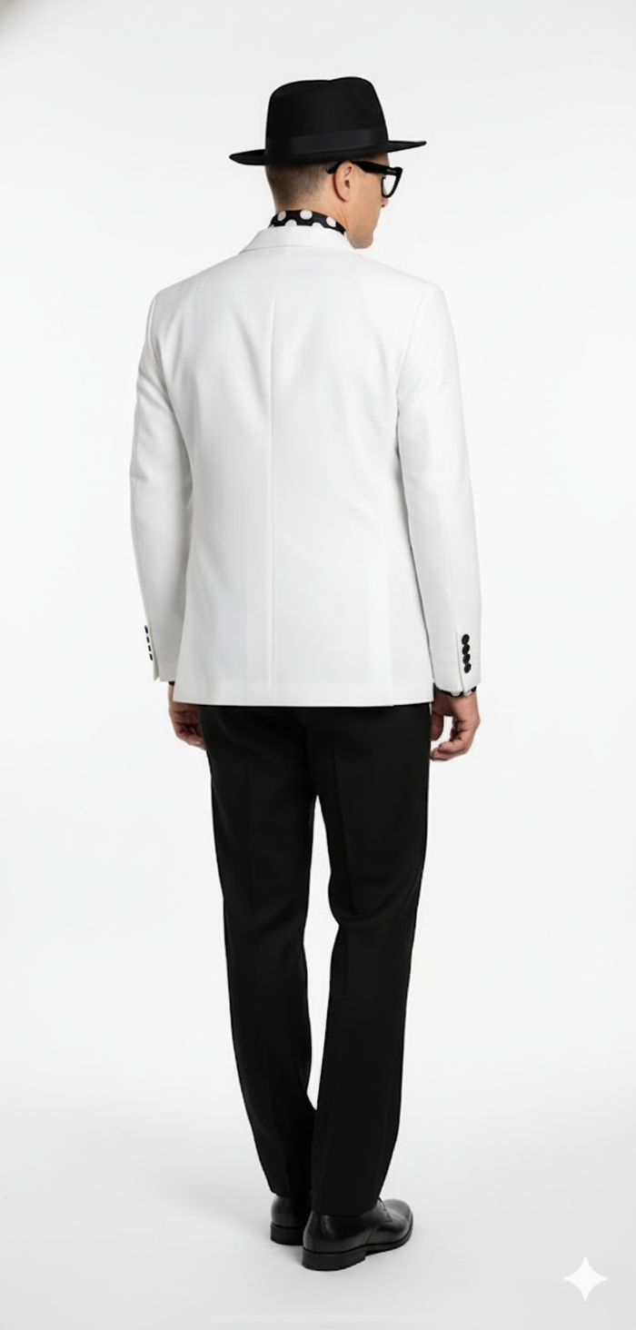 Mens White and Black Double-Breasted Tuxedo Modern Slim Fit Formal Suit for Weddings, Parties, and Special Occasions