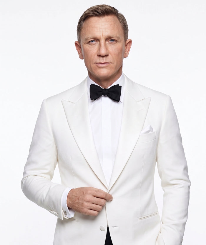 Men’s Pure White Dinner Jacket Blazer – James Bond Style Formal Tuxedo Blazer for Wedding, Black Tie & Evening Wear
