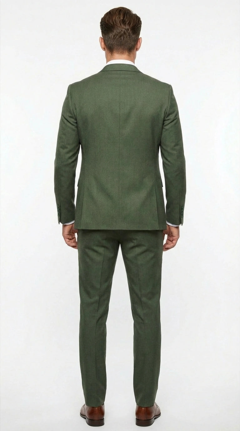 Men’s Forest Green Three Piece Suit – Double Breasted Vest Formal Wedding and Business Suit Set Olive Green Slim Fit - 34 Short or Extra Small