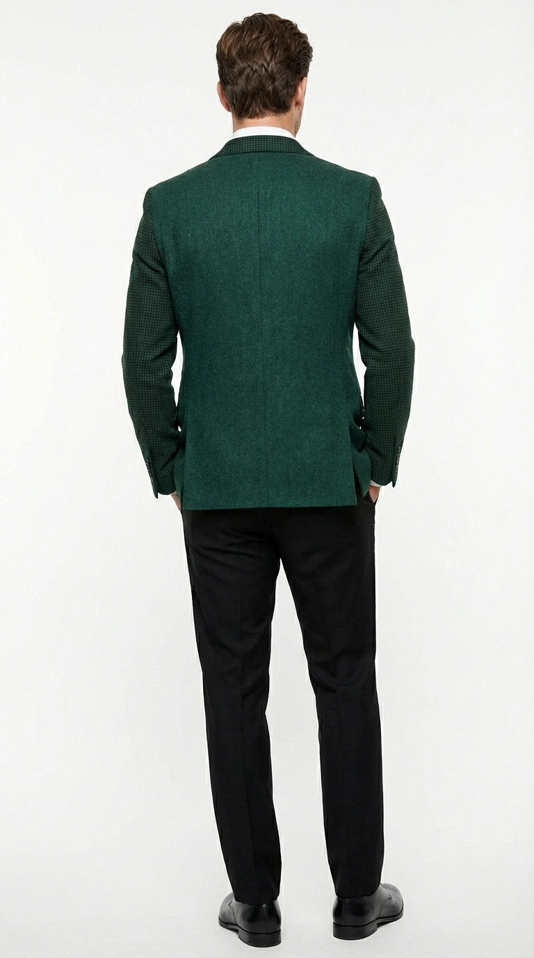 Zacchi Brand Men’s Dark Green Textured Blazer – Classic Single Button Sport Coat with Notch Lapel Formal Jacket - 36 Short