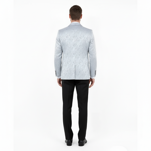 Big and Tall Mens Silver Gray Paisley Tuxedo Jacket Satin Shawl Lapel Blazer for Weddings, Proms, and Formal Events