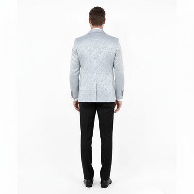 Big and Tall Mens Silver Gray Paisley Tuxedo Jacket Satin Shawl Lapel Blazer for Weddings, Proms, and Formal Events