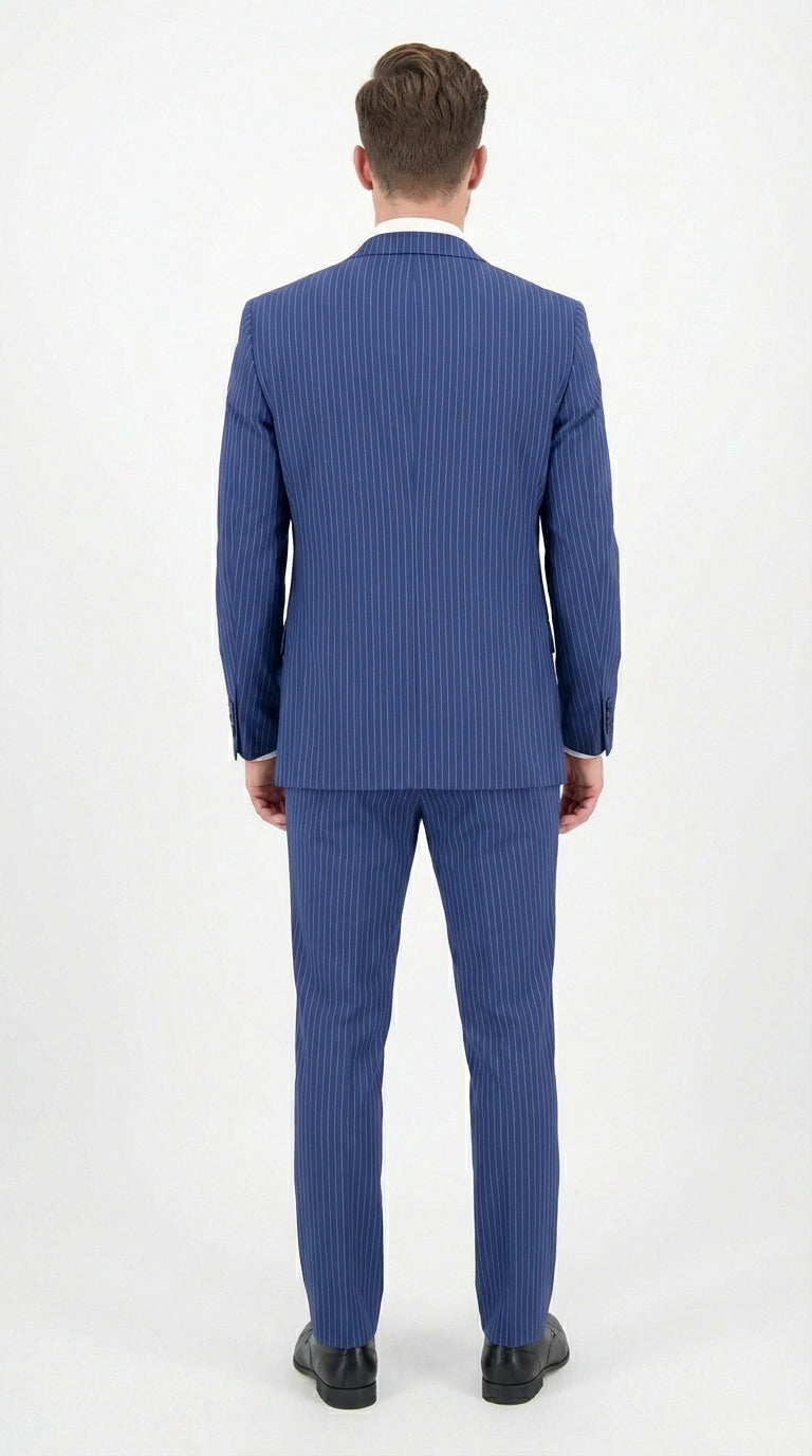 Men’s Royal Blue Pinstripe Three Piece Suit – Classic Formal 3PC Business and Wedding Suit Indigo Teal Saphire Pinstripe - 34 Short or Extra Small