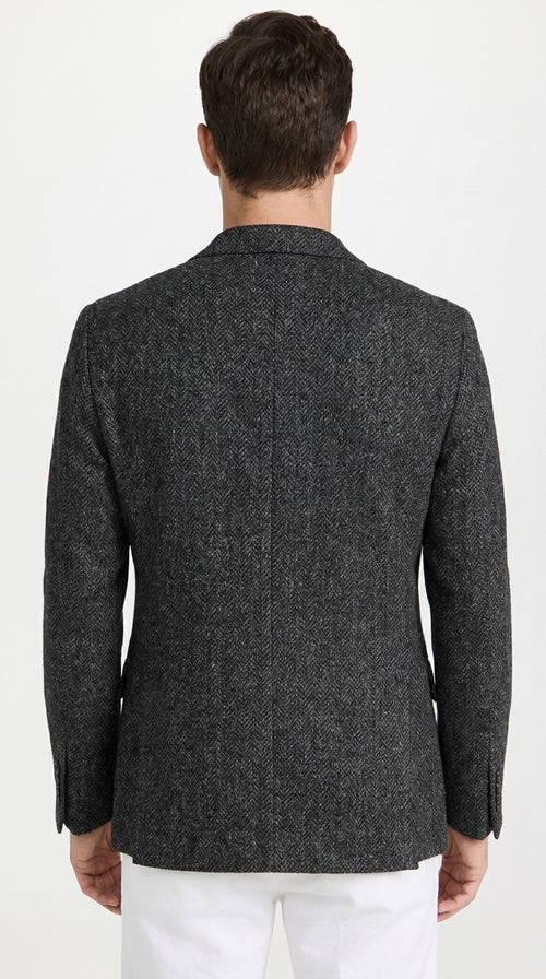 Men’s Charcoal Herringbone Tweed Sport Coat – Classic Textured Wool-Style Blazer