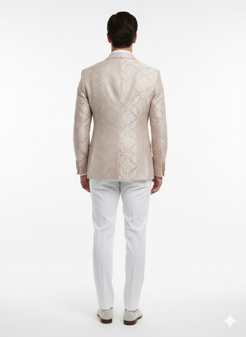 Menâ€™s Lavender and Gold Tuxedo Embroidered Lilac Mauve Blazer â€“ Designer Floral Pattern Wedding & Party Jacket - 36 Short