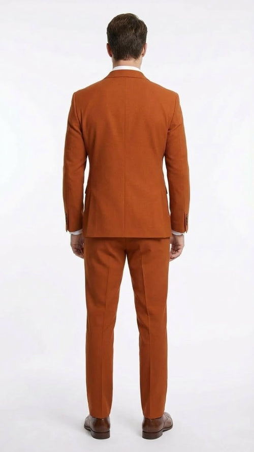 Vitali Brand Mens Burnt Orange Double Breasted Suit in Rust Brick Copper Color
