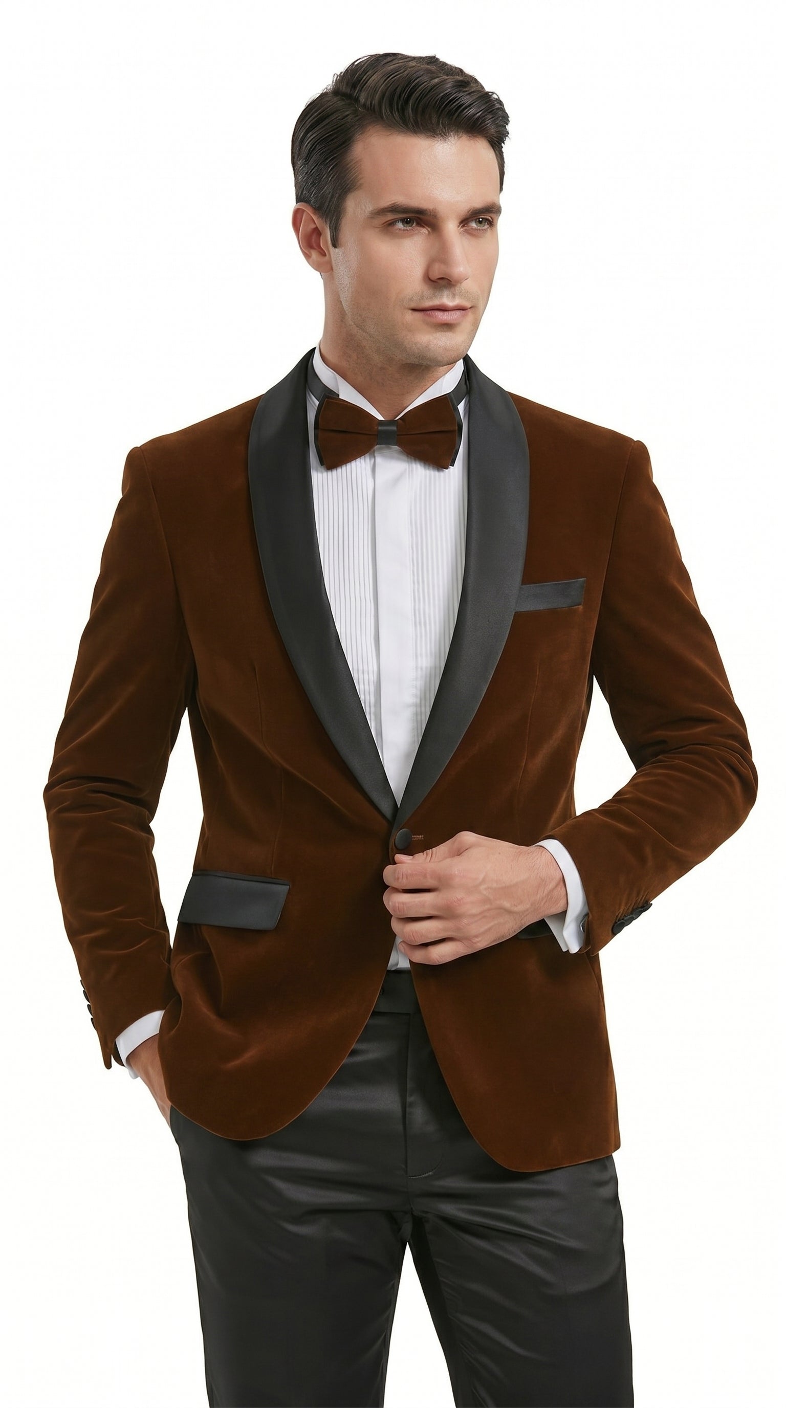 Men’s Brown Camel Bronze Velvet Tuxedo Jacket, Shawl Lapel Wedding Prom Dinner Blazer - Blazer Sportcoat - 36 Short