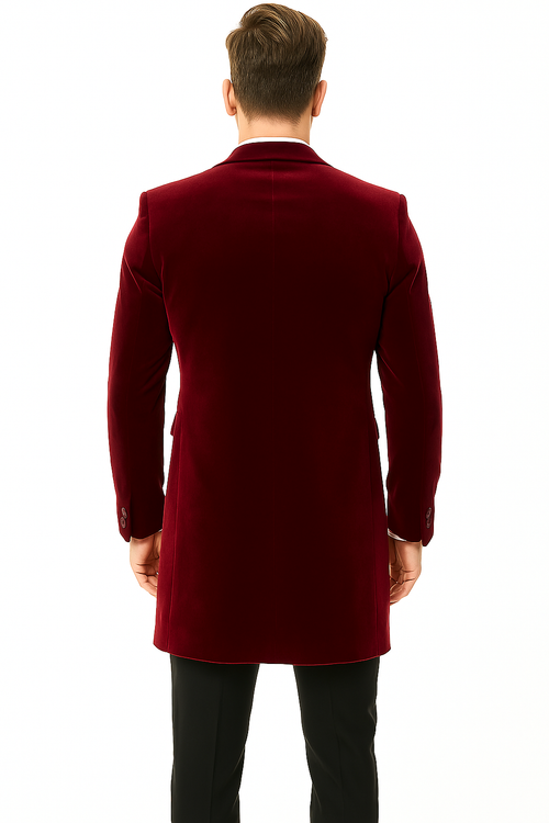 Mens Burgundy Tuxedo in  Velvet  Long Blazer Victorian Cutaway Tuxedo Suit 1920s Gangster Style Long Jacket with Black Pants