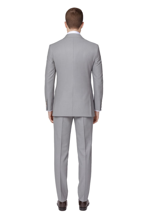 Mens Light Grey Double-Breasted Suit Classic Slim Fit Business and Wedding Formal Attire