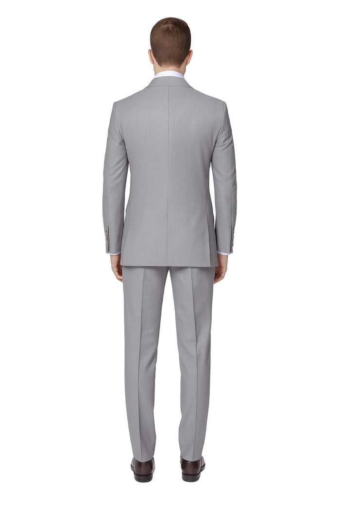 Mens Light Grey Double-Breasted Suit Classic Slim Fit Business and Wedding Formal Attire